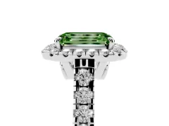 Fancy Green Emerald Cut Diamond Halo Engagement Ring Set in Silver with Pavé Band and Prong-Set Center