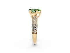 Fancy Green Pear Cut Diamond Solitaire Ring Set in Yellow gold with Multi-Row Round Pavé Band and Prong Setting