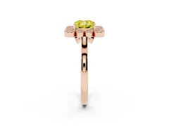 Fancy Yellow Cushion Cut Diamond Cluster Halo Ring Set in Rose gold with Milgrain Bezel Accents and Plain Band