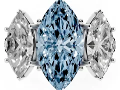 Fancy Blue Marquise Cut Diamond Three-Stone Ring Set in Silver with Pavé Band