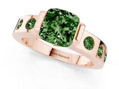 Fancy Green Cushion Cut Diamond Channel-Set Band Ring Set in Rose gold with Bezel Prong Setting