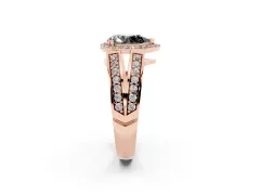 Fancy Black Pear Cut Diamond Halo Ring Set in Rose gold with Double Pavé Split Shank