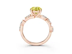 Fancy Yellow Round Cut Diamond Solitaire Ring Set in Rose gold with Twisted Marquise Accent Band