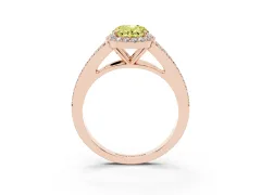 Fancy Yellow Oval Cut Diamond Halo Split Shank Pavé Ring Set in Rose gold with Prong Setting