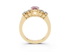 Fancy Pink Pear Cut Diamond Five-Stone Prong Set Band Ring Set in Yellow gold with Polished Band