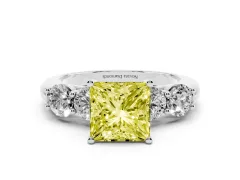Fancy Yellow Princess Cut Diamond Five-Stone Prong Set Ring Set in Platinum with Classic Band