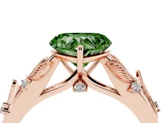 Fancy Green Heart Cut Diamond Solitaire Ring Set in Rose gold with Leaf Motif Band