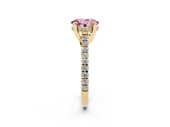 Fancy Pink Oval Cut Diamond Solitaire Ring Set in Yellow gold with Brilliant Pavé Band and Prong Setting