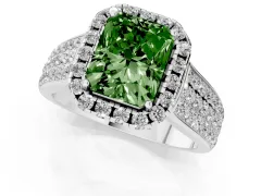 Fancy Green Radiant Cut Diamond Halo Ring Set in Silver with Pavé Band and Raised Center Setting