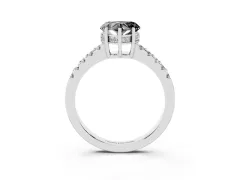 Fancy Black Heart Cut Diamond Solitaire Engagement Ring Set in White gold with Pavé Band and Prong Setting