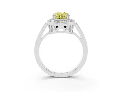 Fancy Yellow Oval Cut Diamond Halo Ring Set in Silver with Accent-Lined Split Shank and Prong Setting