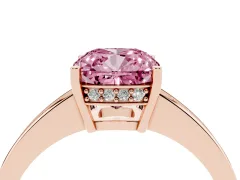 Fancy Pink Cushion Cut Diamond Pavé Band Prong Set Solitaire Ring Set in Rose gold