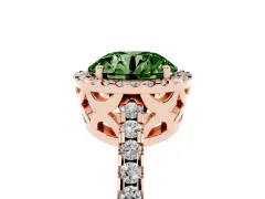 Fancy Green Round Cut Diamond Halo Ring Set in Rose gold with Pavé Shoulders and Halo-Framed Center