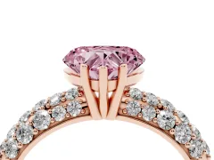 Fancy Pink Heart Cut Diamond Pavé Band Solitaire Ring Set in Rose gold with Close-Set Accent Stones and Prong Setting