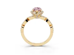 Fancy Pink Marquise Cut Diamond Halo Twist Band Solitaire Ring Set in Yellow gold with Prong-Set Center Stone