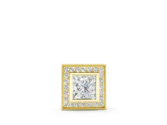 Princess Cut Diamond Halo Pendant Set in Yellow gold with Bezel-Set Center