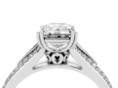 Emerald Cut Diamond Split Shank Pavé Engagement Ring Set in Silver with Prong-Set Center Stone