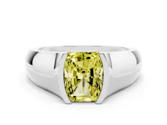 Fancy Yellow Radiant Cut Diamond Bezel Solitaire Ring Set in White gold with Wide Band
