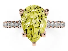 Fancy Yellow Pear Cut Diamond Solitaire Ring Set in Rose gold with Brilliant Pavé Band and Prong Setting