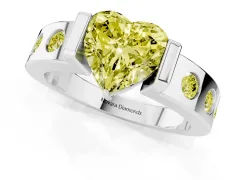 Fancy Yellow Heart Cut Diamond Channel-Set Band Ring Set in Silver with Bezel Prong Setting