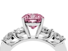 Fancy Pink Cushion Cut Diamond Five-Stone Prong Set Ring Set in White gold with Classic Band