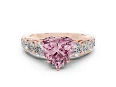 Fancy Pink Heart Cut Diamond Pavé Engagement Ring Set in Rose gold with Prong Setting