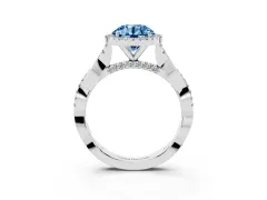 Fancy Blue Round Cut Diamond Halo Twist Band Solitaire Ring Set in White gold with Prong Setting
