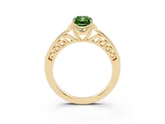 Fancy Green Radiant Cut Diamond Halo Ring Set in Yellow gold with Channel Set Band and Prong Setting