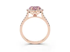 Fancy Pink Heart Cut Diamond Cushion Halo Ring Set in Rose gold with Pavé Band