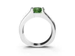 Fancy Green Princess Cut Diamond Bezel Solitaire Ring Set in Silver with Wide Band