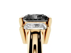 Fancy Black Radiant Cut Diamond Three-Stone Channel Set Ring Set in Yellow gold with Smooth Polished Band