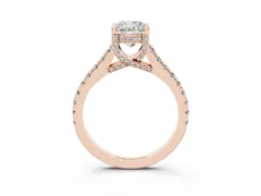 Cushion Cut Diamond Solitaire Ring Set in Rose gold with Brilliant Pavé Band and Prong Setting