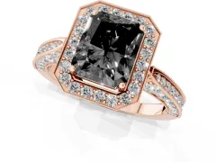 Fancy Black Radiant Cut Diamond Halo Engagement Ring Set in Rose gold with Accent Split Shank Band