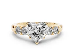 Heart Cut Diamond Five-Stone Prong Set Engagement Ring Set in Yellow gold with Channel Band