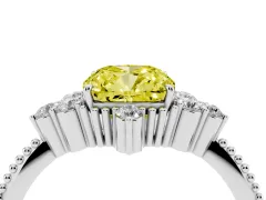 Fancy Yellow Cushion Cut Diamond Cluster Ring Set in Silver with Beaded Band