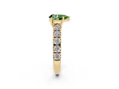 Fancy Green Pear Cut Diamond Solitaire Ring Set in Yellow gold with Cut-Down Micro Pavé Band and Prong Setting
