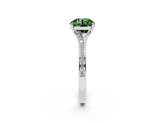 Fancy Green Round Cut Diamond Solitaire Ring Set in Platinum with Pavé Accent Band and Classic Prong Setting
