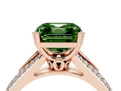 Fancy Green Asscher Cut Diamond Split Shank Pavé Engagement Ring Set in Rose gold with Prong-Set Center Stone
