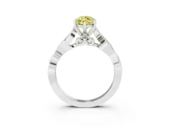 Fancy Yellow Marquise Cut Diamond Vine Band Solitaire Ring Set in White gold with Milgrain Prong Setting