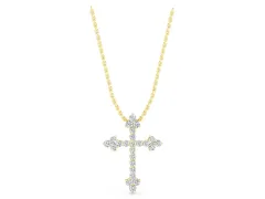 Round Diamond Cluster Cross Pendant Set in Yellow gold with Prong Setting