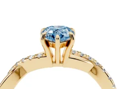 Fancy Blue Pear Cut Diamond Twisted Pavé Band Ring Set in Yellow gold with Prong Setting