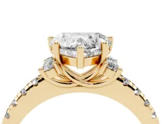 Heart Cut Diamond Three-Stone Pavé Ring Set in Yellow gold with Prong Setting