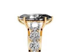 Fancy Black Marquise Cut Diamond Solitaire Ring Set in Yellow gold with Pavé-Set Band and Prong Setting