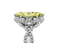 Fancy Yellow Marquise Cut Diamond Halo Twist Band Solitaire Ring Set in White gold with Prong-Set Center Stone