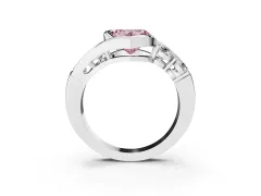 Fancy Pink Heart Cut Diamond Bezel Bypass Ring Set in Silver with Round Accents