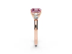 Fancy Pink Asscher Cut Diamond Five-Stone Prong Set Band Ring Set in Rose gold with Polished Band
