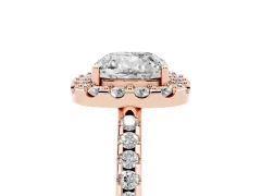 Cushion Cut Diamond Pavé Halo Ring Set in Rose gold with Prong Setting