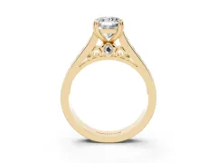 Cushion Cut Diamond Channel Set Solitaire Engagement Ring Set in Yellow gold with Prong Setting