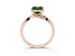 Fancy Green Asscher Cut Diamond Twist Pavé Solitaire Engagement Ring Set in Rose gold with Prong Setting