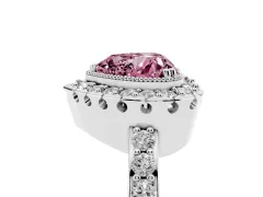 Fancy Pink Heart Cut Diamond Halo Ring Set in Platinum with Pavé Shank and Prong Setting